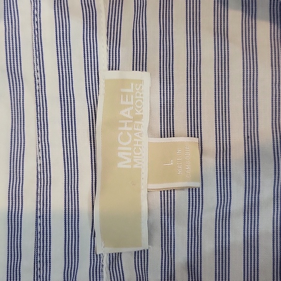 MICHAEL MICHAEL KORS Blue White Stripe Cotton Sleeveless 1/2 Emblem Zip Shirt - Picture 5 of 9